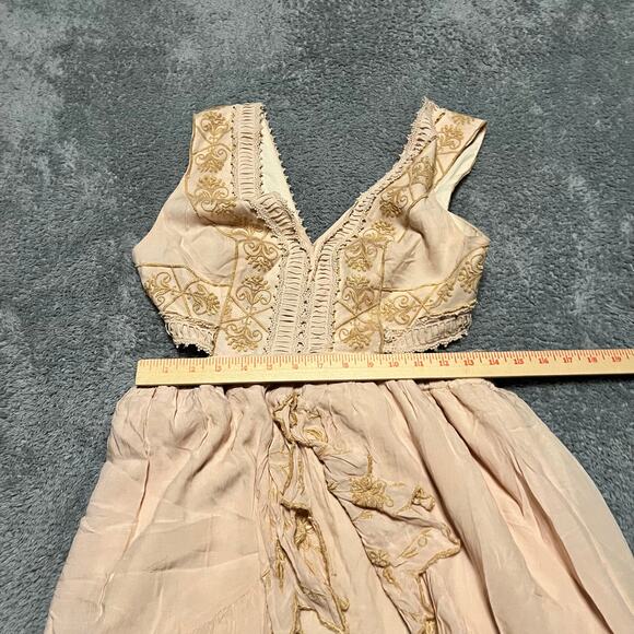 Free People Dress Womens 6 Honeysuckle Cutout Boho Dress Beige Tan Mini - Picture 7 of 9